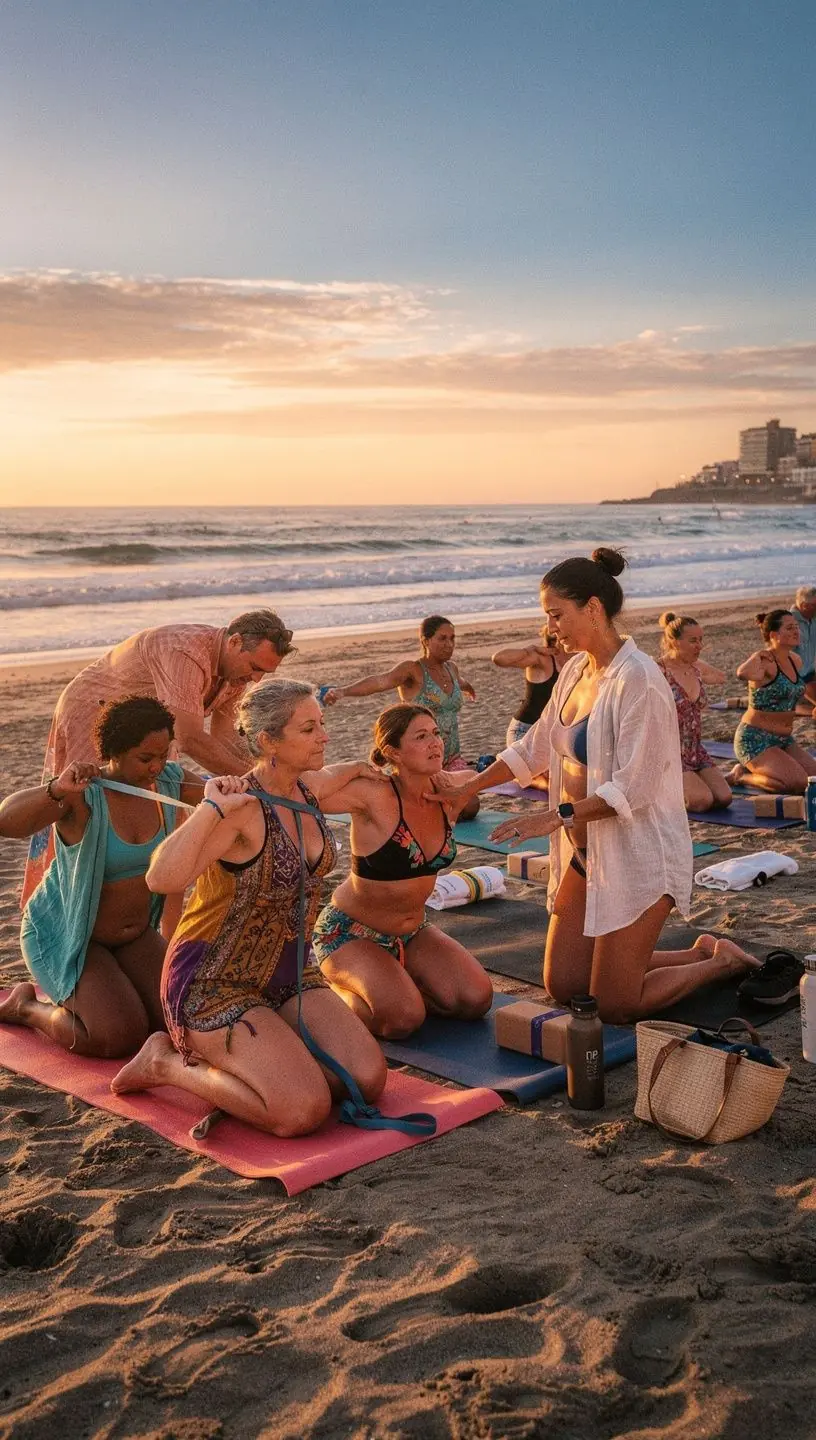 Mujer realizando ejercicios de estiramiento para mejorar la postura frente a la computadora.